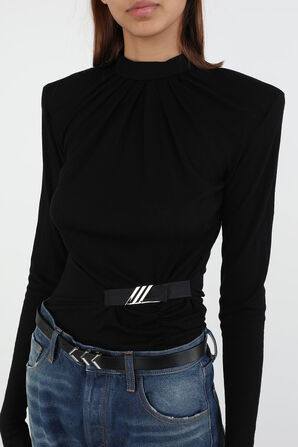 3 Silver Triangle Leather Belt in Black BOTTEGA VENETA